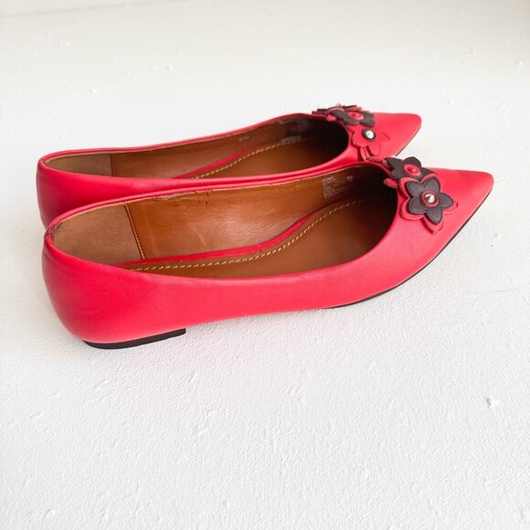 Coach Tea Rose Red Leather Floral Pointy Toe Flats 7.5 - Picture 4 of 10